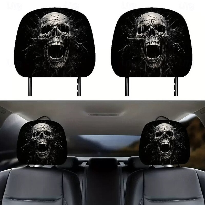 2pcs Spooky Halloween & Christmas Car Headrest Covers - Fit for All Vehicles No-Fill Cushionless Design Easy Installation - Funny Automotive Interior Decorations Car Seat Headrest Protectors