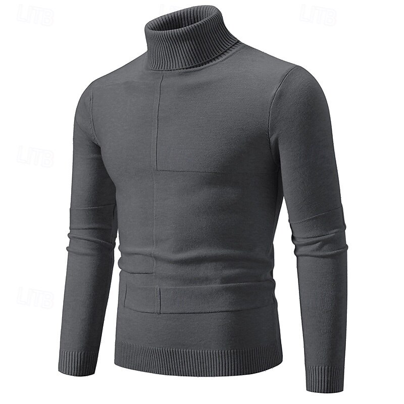 Men's Sweater Pullover Sweater Jumper Ribbed Knit Regular Tops Patchwork Knitted Plain Turtleneck Knitwear Contemporary Casual Daily Wear Clothing Apparel Fall Black White L XL 2XL4
