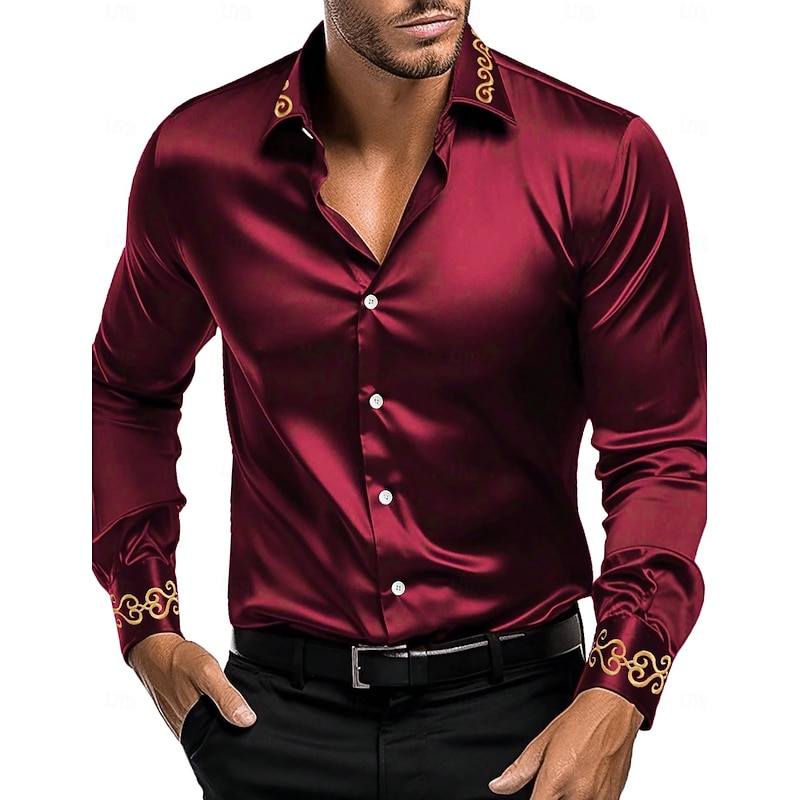Men's Shirt Satin Shirt Dress Shirt Casual Shirt Button Up Shirt Plain Formal Wedding Black White Red Blue Long Sleeve Lapel All Seasons Clothing Apparel Plain4
