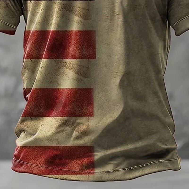 Men's Letter American Flag Short Sleeve Shirt T shirt Tee Tee Top Short Sleeve T shirt 3D Print Crew Neck Shirt Fashion Designer Casual Vacation Daily Holiday Khaki All Seasons Clothing Apparel S M L3