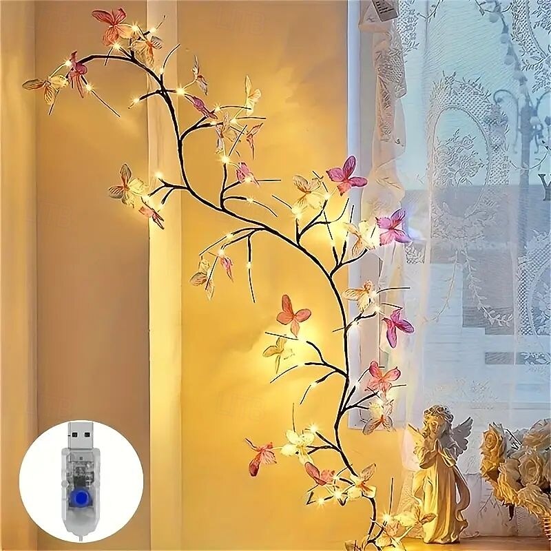 Butterfly Branch LED String Light 1.7m 48LEDs USB Powered 8 Mode Lighting for Indoor Room Living Room Office Fence Wall Valentine's Day Wedding Thanksgiving Christmas Party Atmosphere Decoration3