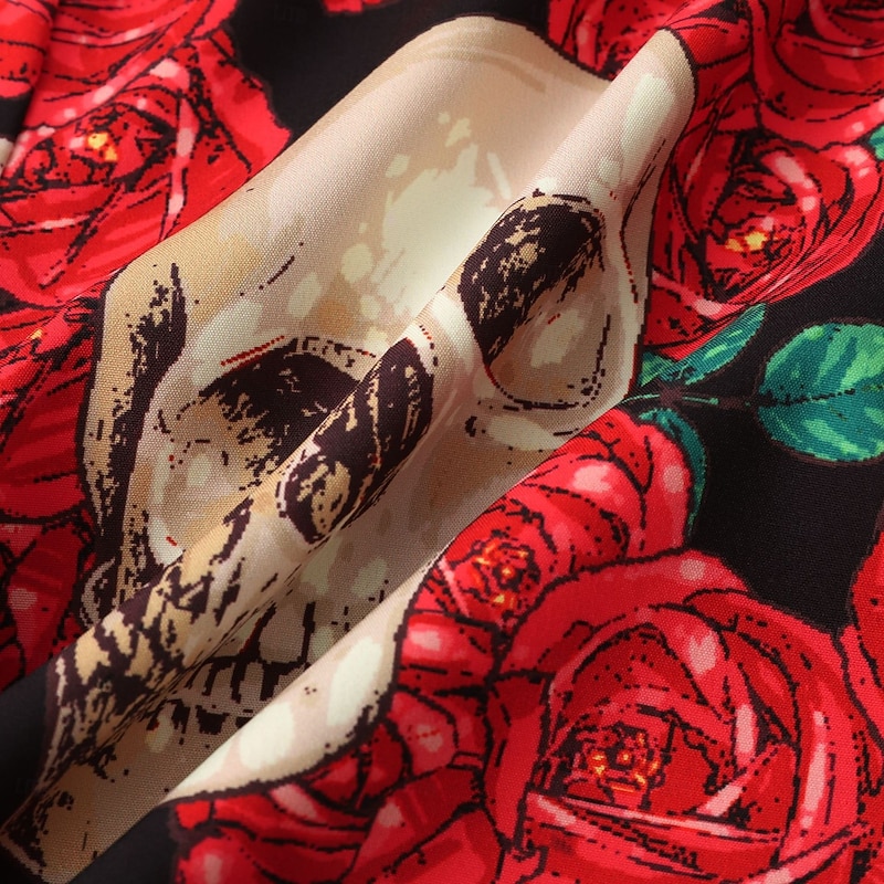 Halloween Men's Skulls Flowers Shirt Summer Shirt Casual Shirt Short Sleeves Vintage Horror Vacation Daily Wear Theme Party Spring & Summer Lapel Print White+Black Black White Red Blue4