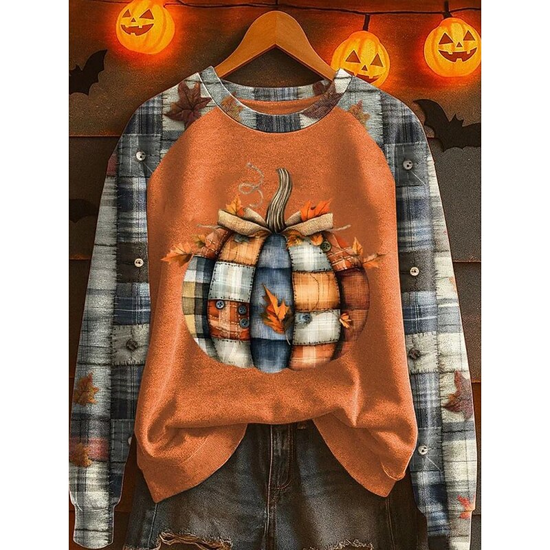Halloween Women's Sweatshirts Graphic Pumpkin Fashion Casual Long Sleeve Crew Neck Regular Tops Street Dailywear Casual Print Yellow Orange Fall Winter