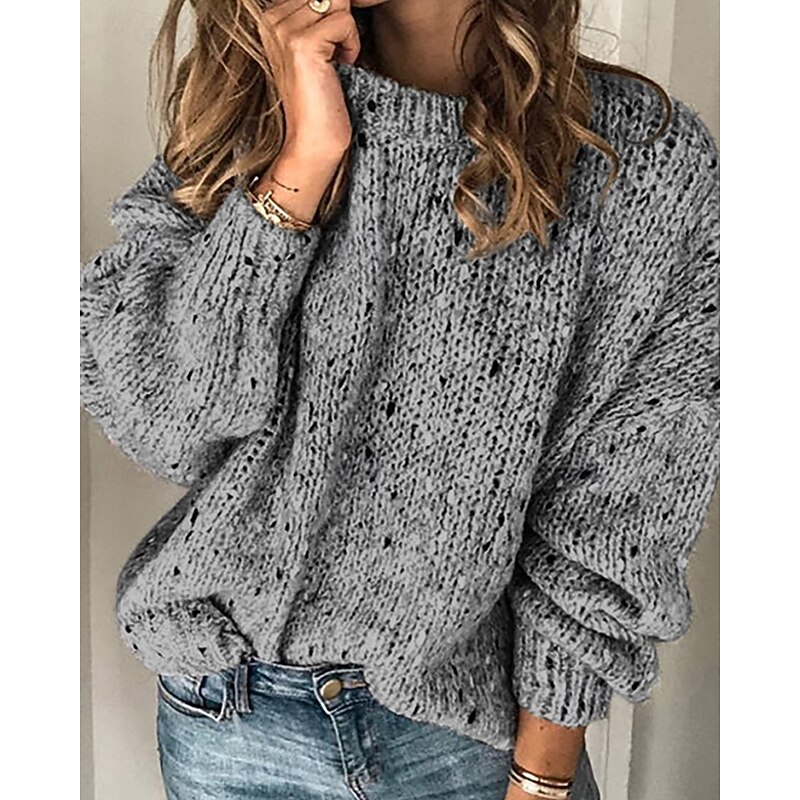 Women's Sweater Pullover Streetwear Casual Solid Color Crew Neck Knitted Long Sleeve Regular Tops Knit Daily Going out Weekend Light Grey Dark Gray Fall Winter