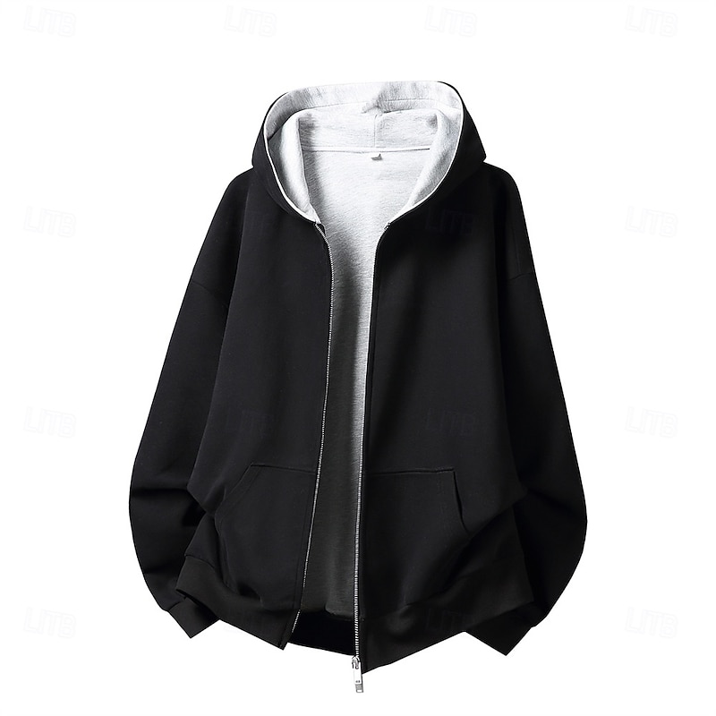 Men's Hoodie Full Zip Hoodie Black Light Grey Dark Gray Hooded Plain Pocket Sports & Outdoor Daily Holiday Polyester Streetwear Basic Casual Spring Fall Clothing Apparel Hoodies Sweatshirts4
