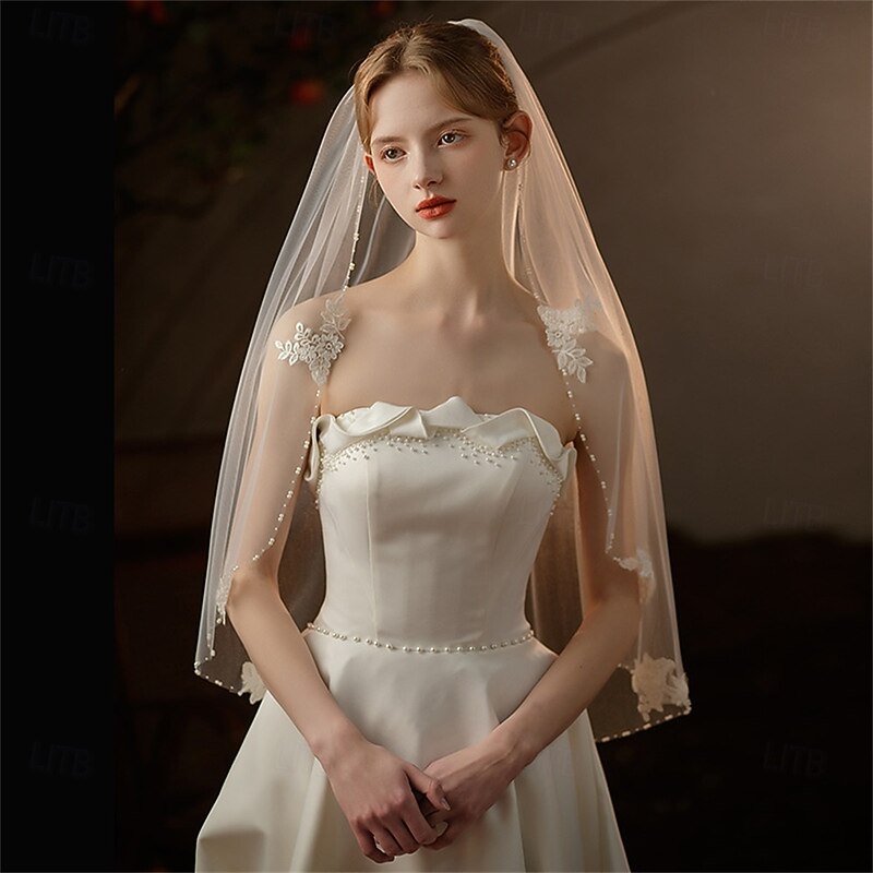 One-tier Comtemporary / Stylish / Classic Style Wedding Veil Elbow Veils with Faux Pearl 35.43 in (90cm) Lace / Tulle