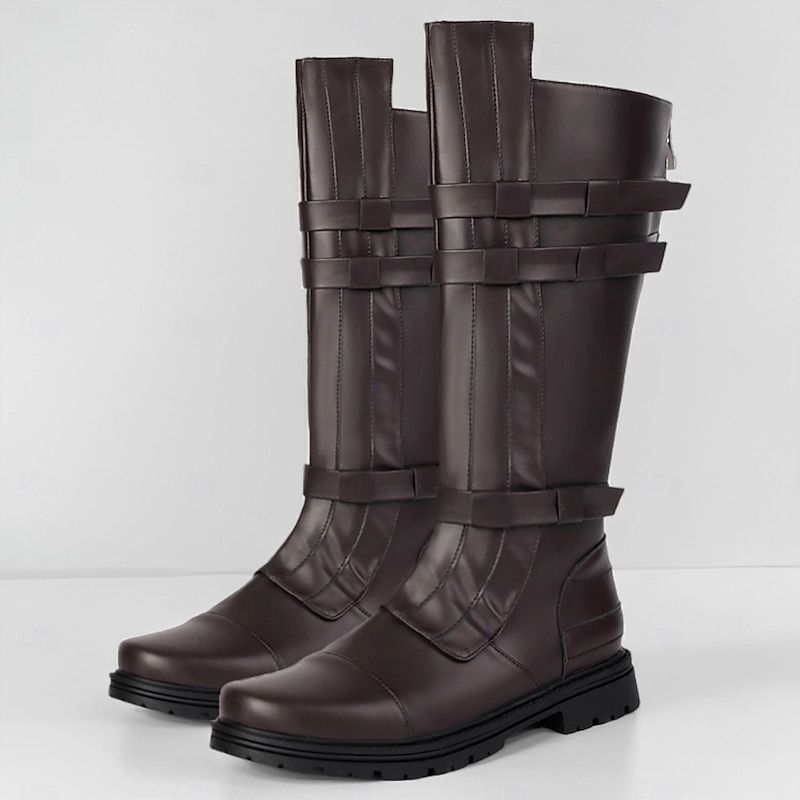 Men's Brown Strapped Knee-High Boots – Rugged Style with Bold Straps, Perfect for Casual Outings and Fashionable Street Wear