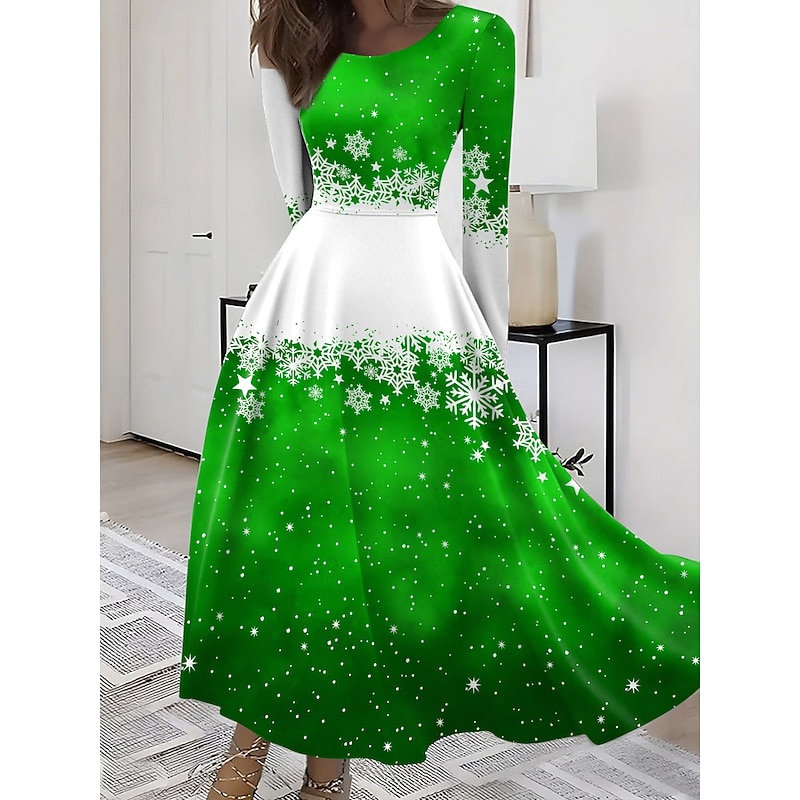 Christmas Women's Midi Dress A Line Dress Fit And Flare Dress Vacation Casual Boho Party Daily Going out Regular Fit Graphic Galaxy Long Sleeve Crew Neck Black Summer Spring Fall Winter4
