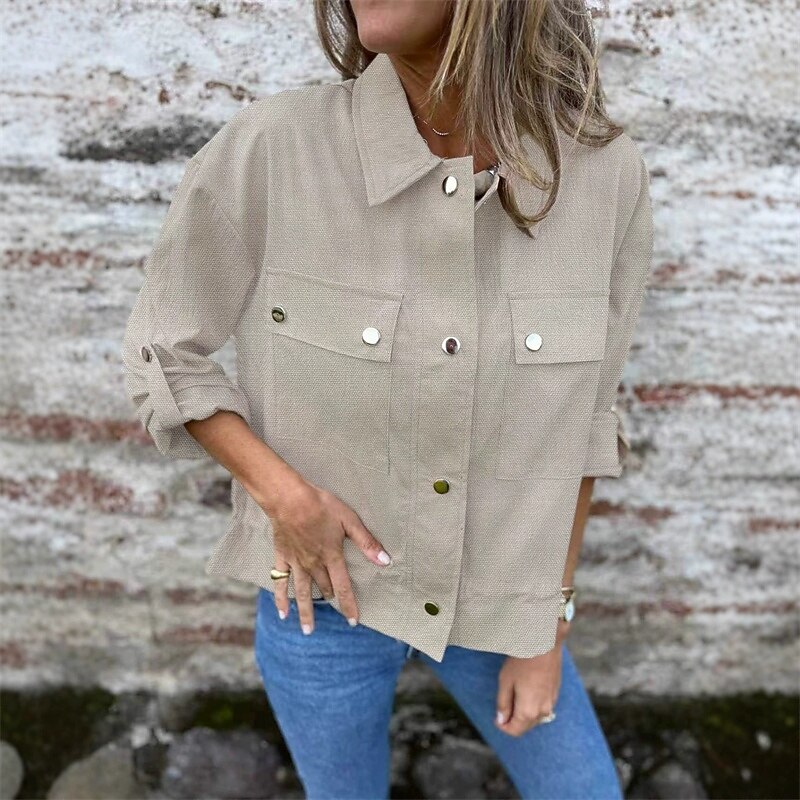 Women's Casual Jacket Warm Comfortable Pocket Buttons Fashion Outdoor Plain Going out Weekend Single Breasted Regular Lapel Regular Fit Long Sleeve Outerwear Pink Khaki Fall Winter2