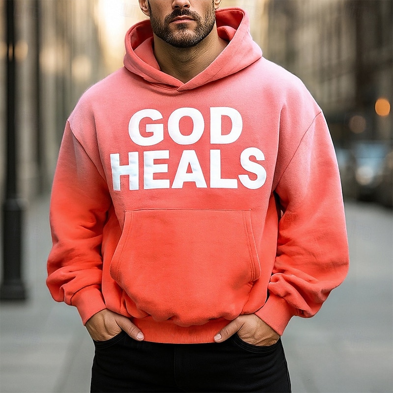 Men's Gradient Letter Hoodie Fashion Daily Hooded Vacation Party Streetwear Pink Blue Pocket Printing Spring Fall Designer