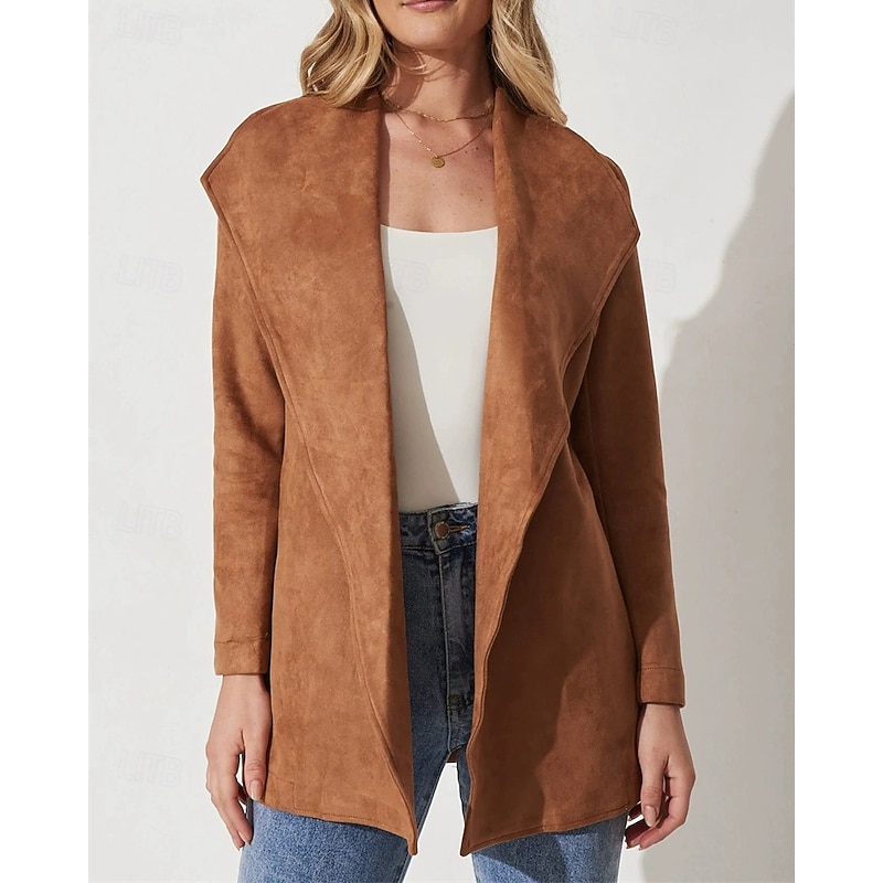 Women's Blazer Comfortable Patchwork Elegant Fashion Outdoor Plain Going out Casual Daily Weekend Cardigan Regular Lapel Regular Fit Long Sleeve Outerwear Black Brown Spring Fall3