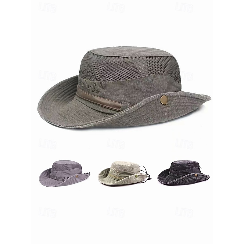 Men's Outdoor Sun Protection Safari Hat – Breathable Wide Brim Mesh Fishing Hat with Chin Strap for Hiking, Camping and Travel4