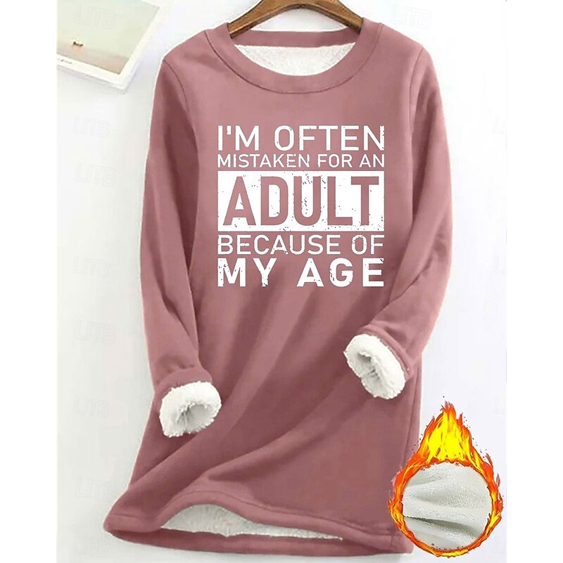 Women's Pullover Sweatshirt Letter Fashion Basic Casual Long Sleeve Crew Neck Regular Tops Street Dailywear Casual Print Fleece Lined Black Yellow Pink Dark Pink Blue Fall Winter4