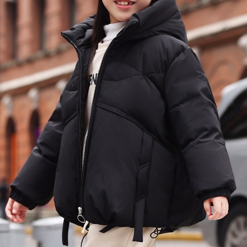 Kids Girls' Down Jacket Outdoor Jacket Puffer Jacket Solid Color Fashion Keep Warm Windproof Outdoor Coat Outerwear 4-12 Years Fall Black Red Purple