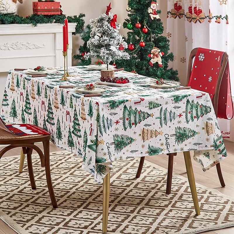 American Style Christmas Tablecloth, Holiday Dining Table Cover with Xmas Tree Design, Festive Table Decoration for Home Party & Seasonal Dining Room Decor4