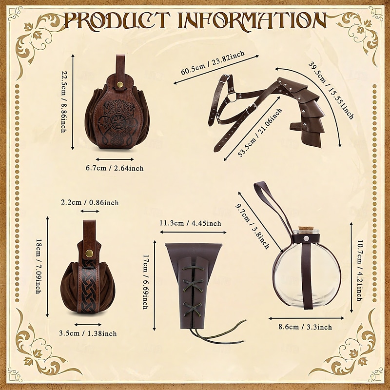 Retro Vintage Medieval Renaissance Armor Scarf Accesories Set Warrior Viking Ranger Fancy Dress Men's Unisex Viking Halloween Carnival Performance LARP Ren Faire Adults Belt More Accessories All4