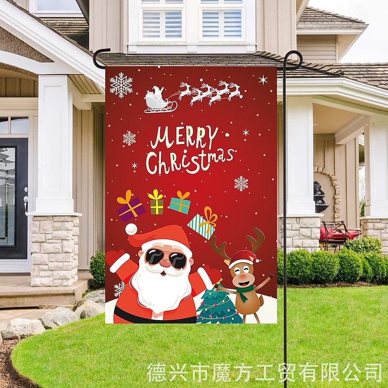 Christmas Hanging Flag, European & American Style Snowman Garden Banner, Santa Claus Holiday Decoration Flag, Festive Xmas Atmosphere Decor