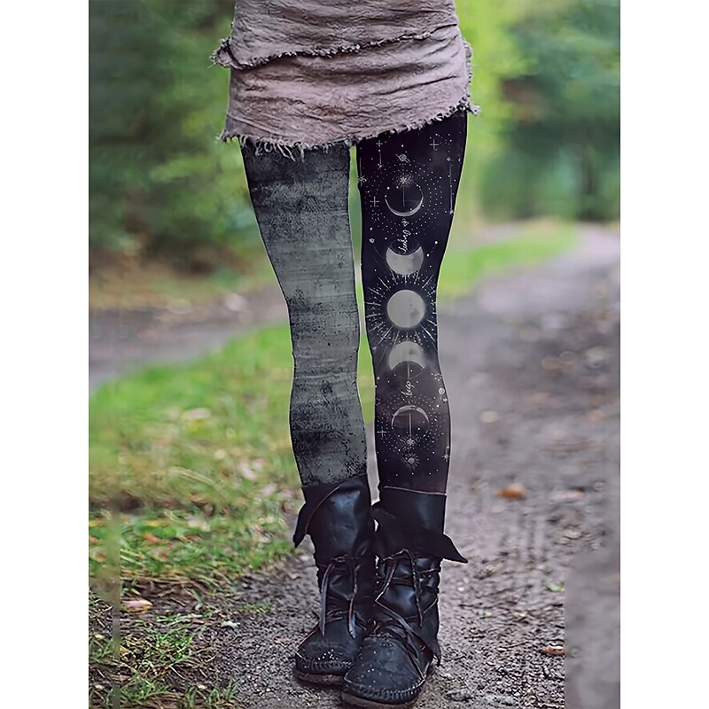 Women's Slacks Leggings Cozy Leggings Vacation Vintage Streetwear Full Length Natural Graphic Elastic Waist Print Comfy Outdoor Comfortable High Elasticity Outdoor Vacation Streetwear Dark-Gray Fall