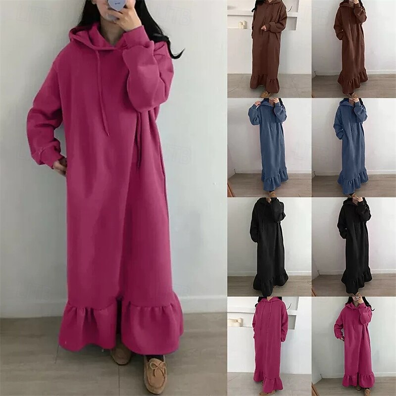 Women's Long Dress Maxi Dress Casual Dress Elegant Fashion Modern Outdoor Daily Going out Regular Fit Plain Long Sleeve Hooded Black Pink Blue Brown Spring Autumn