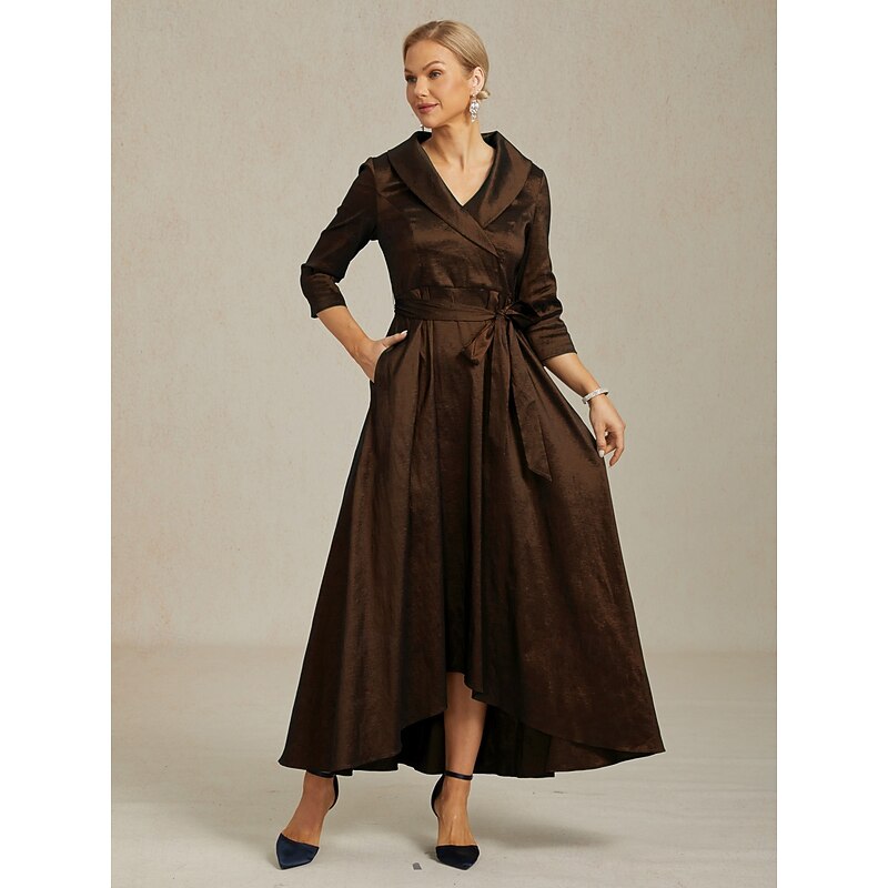 Women's Maxi long Dress Party Dress Elegant Vintage Regular Fit Solid Color 3/4 Length Sleeve V Neck Brown Fall Winter
