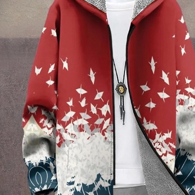 Men's Graphic Snowflake Winter Coat Fleece Jacket Coat Thermal Warm Comfortable Casual Outdoor Vacation Daily Wear Zipper Pocket 3D Print Fall Winter Hooded Long Sleeve Black Red Blue4
