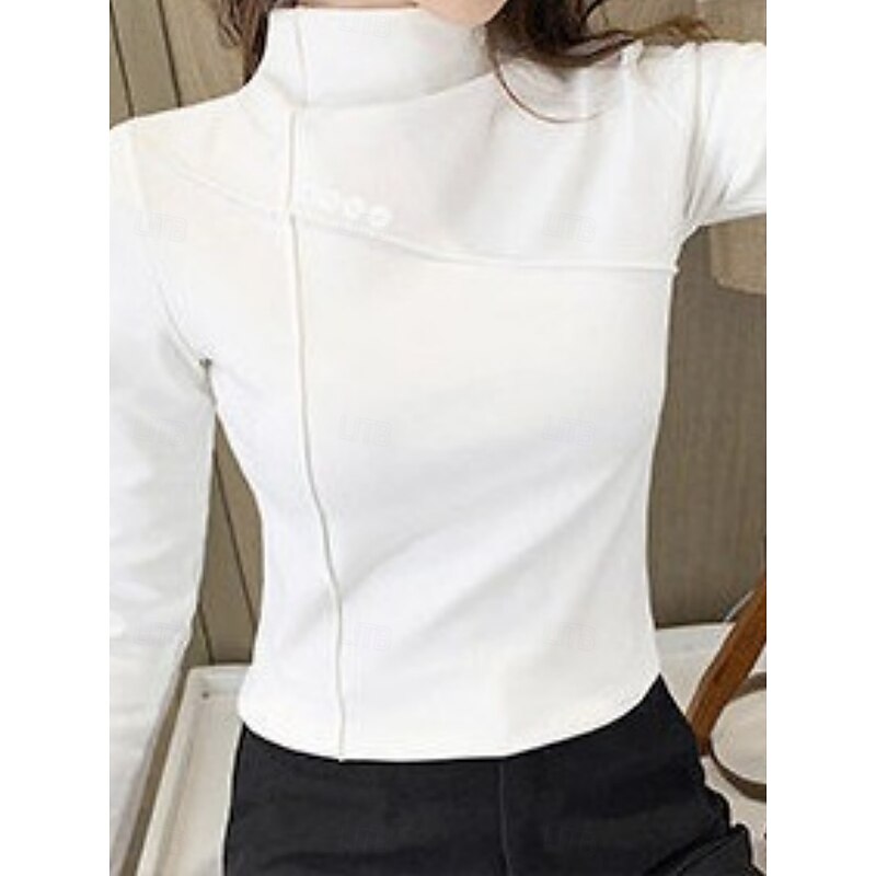 Women's Blouse Solid Color Elegant Stylish Basic Long Sleeve High Neck Regular Tops Daily Black White Yellow Pink Brown Spring Fall Winter4