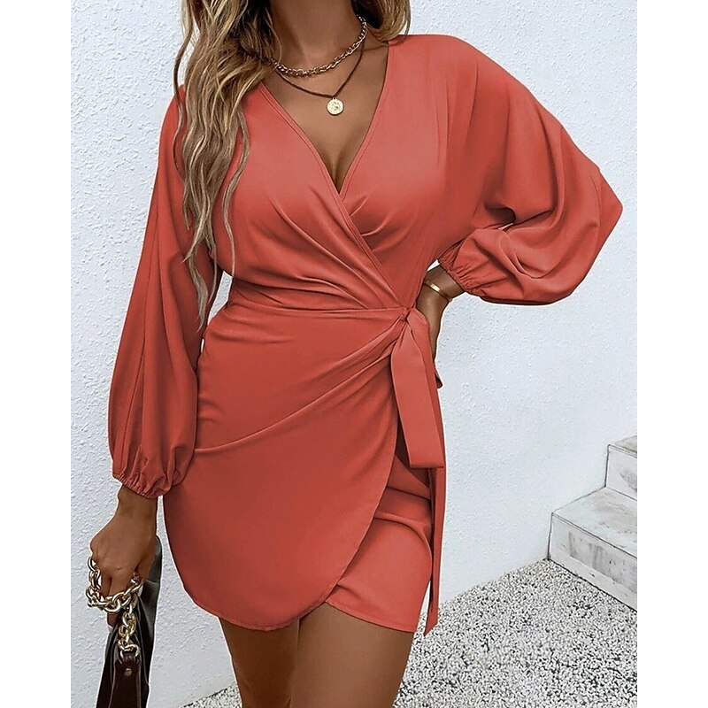 Women's Midi Dress Casual Dress Work Dress Satin Dress Elegant Fashion Modern Outdoor Daily Going out Regular Fit Plain Long Sleeve V Neck Black Yellow Red Orange Spring Autumn