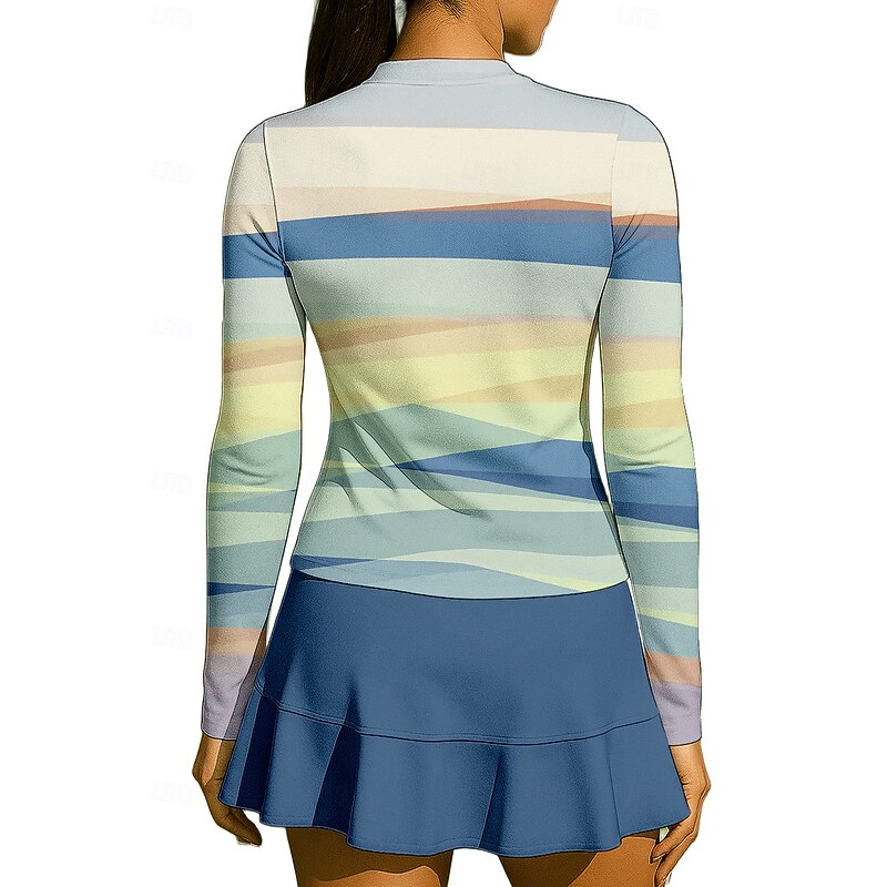 Women's Geometric Gradient Sport Shirt Tennis Shirt Tennis Top Long Sleeve Zipper Floral UPF50+ UV Resistant High Elasticity Moisture Wicking Breathable Volleyball Tennis Golf Crew Neck Stand Collar2