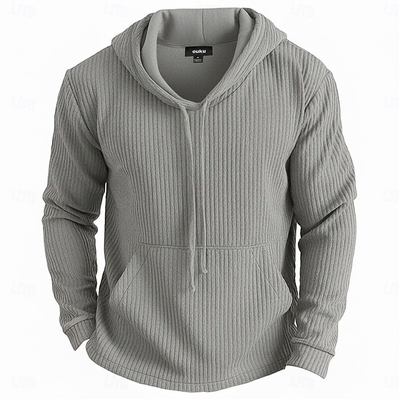 Men's Hoodie Pullover Hoodie Sweatshirt Ribbed Knit Army Green Blue Purple Light Grey Hooded Plain Patchwork Color Block Sports & Outdoor Casual Daily Streetwear Cool Sportswear Spring & Fall All4