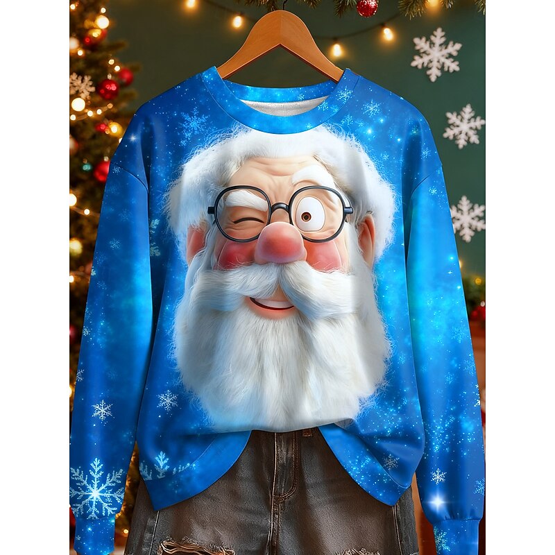 Christmas Women's Sweatshirts Graphic Santa Claus Vintage Casual Long Sleeve Crew Neck Regular Tops Street Dailywear Casual Print Black White Red Blue Fall Winter4