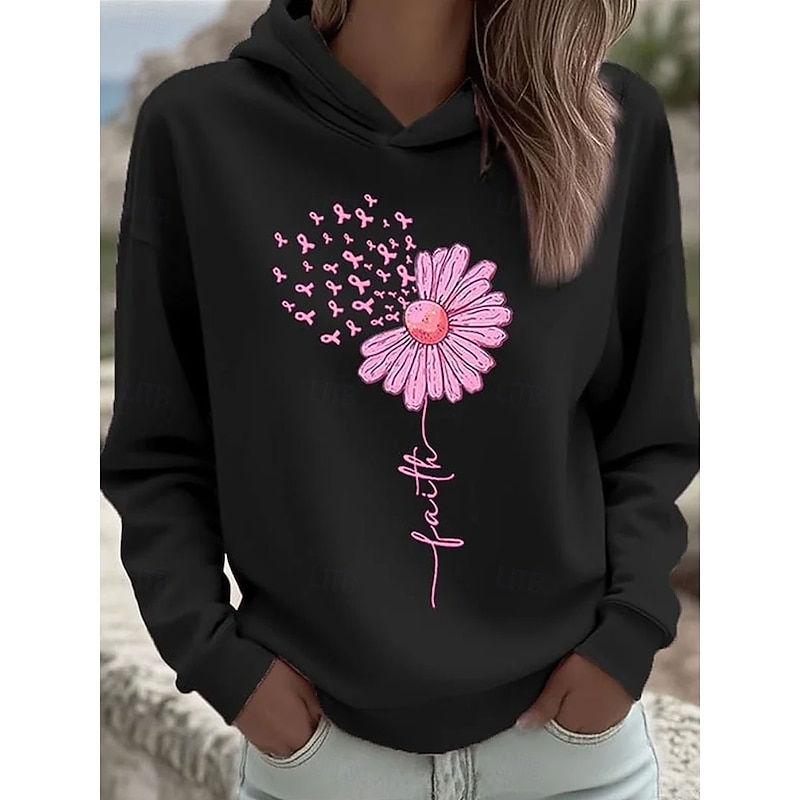 Women's Pullover Hoodie Sweatshirt Floral Graphic Letter Casual Long Sleeve Hooded Regular Tops Party Evening Wear Street Dailywear Black White Pink Spring Fall Winter3