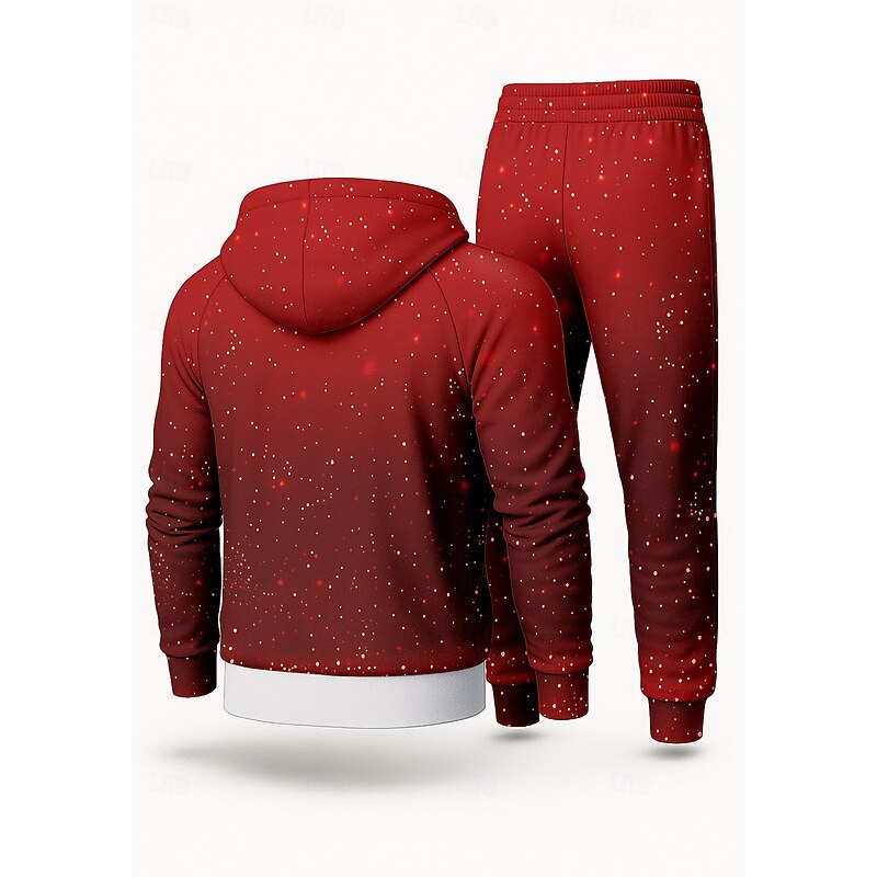 Christmas Men's Hoodie Tracksuit 2 Piece Tracksuit Drawstring Zip Up Color Gradient Clothing Suit Fall Red Vocation Outdoor Travel Lightweight Fashion Long Sleeve Sport Activewear Stretchy Regular Fit2