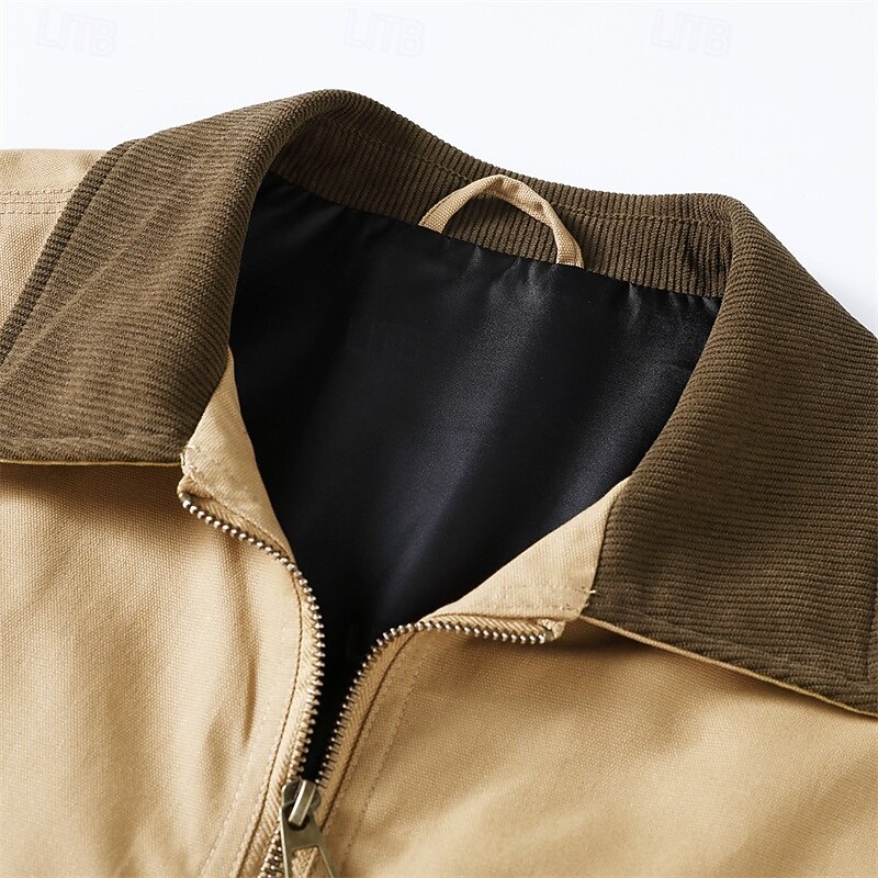 Men's Cargo Jacket Casual Jacket Vacation Daily Wearproof Pocket Fall Winter Color Block Fashion Classic Lapel Regular Black Brown Khaki Jacket4