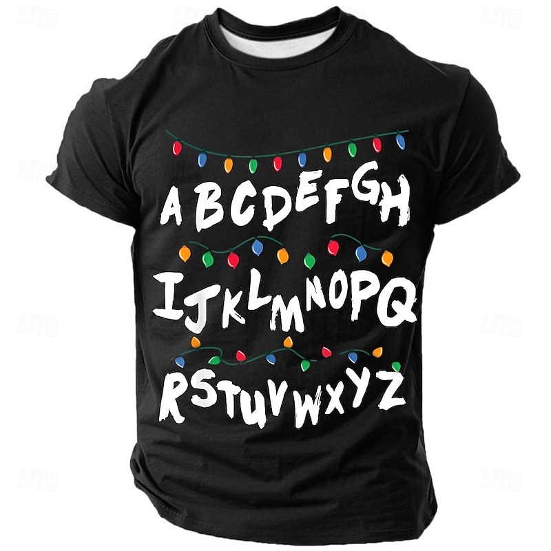 Christmas Men's Christmas Light T Shirt Short Sleeve T shirt 3D Print Crew Neck Shirt Fashion Daily Street Daily Black Red Blue All Seasons Clothing Apparel S M L XL XXL XXXL