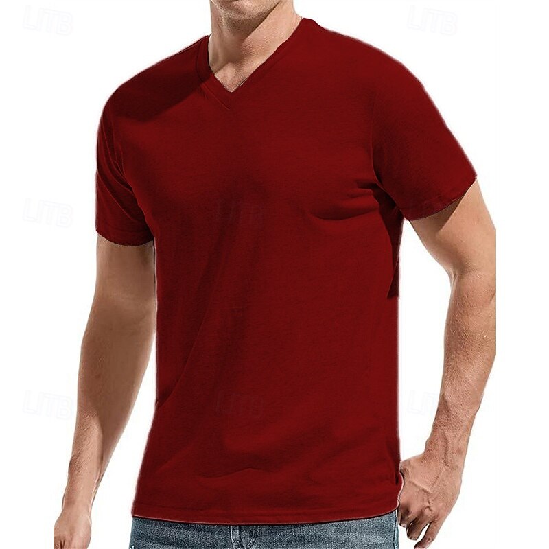 Men's T Shirt Tee Short Sleeve Shirt Tee Top Short Sleeve V Neck Summer Plain Fashion Designer Basic Classic Vacation Street Going out Black White Red Top Tee for Men