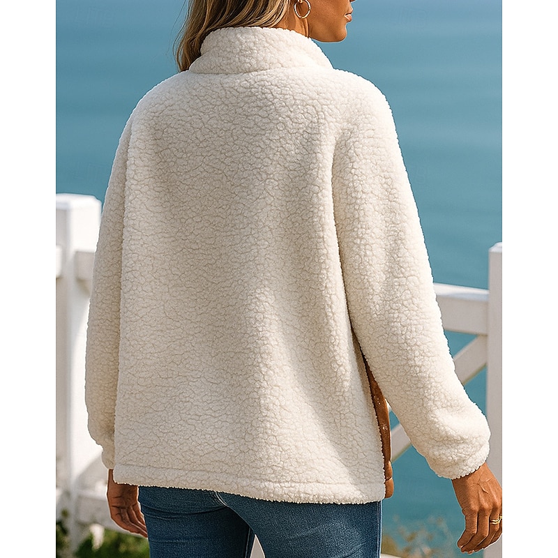 Women's Fleece Jacket Winter Coat Puffer Jacket Zip Up Pocket Long Sleeve Top Athleisure Color Block Windproof Warm Outdoor Travel Sports Sportswear Activewear Black Burgundy Orange2