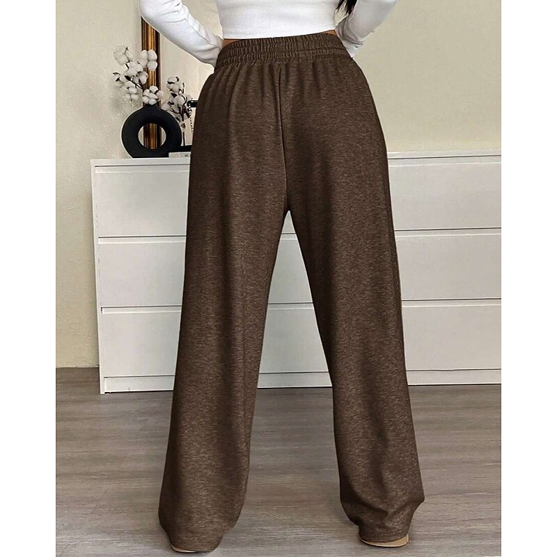 Women's Culottes Wide Leg Chinos Streetwear Casual Full Length Medium Waist Plain Drawstring Pocket Elastic Waist Comfortable Micro-elastic Outdoor Vacation Daily Light Gray Dark-Gray Apricot Black4