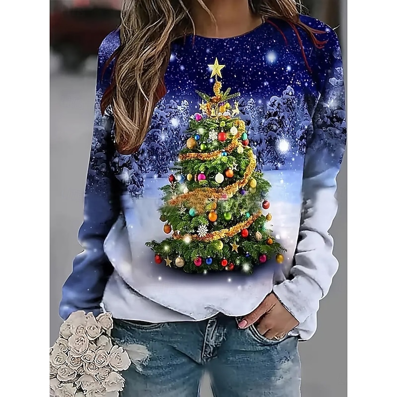 Christmas Women's Pullover Sweatshirt Hoodies Graphic Animal Tree Fashion Casual Long Sleeve Crew Neck Round Neck Regular Tops Street Dailywear Casual Print White Red Blue Spring Fall Winter2