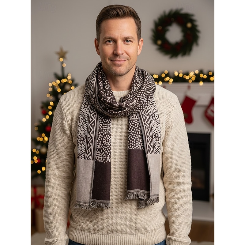 Men's Cotton Winter Scarf with Ethnic Paisley Pattern, Soft Lightweight Shawl Wrap, Christmas Gift for Him, Casual and Holiday Wear2