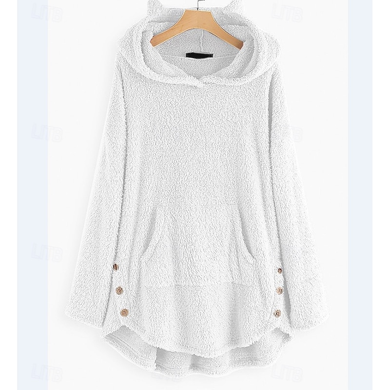 Women's Pullover Hoodie Sweatshirt Plain Casual Long Sleeve Hooded Regular Tops Street Dailywear Casual Pocket Buttons Black White Pink Red Green Fall Winter3