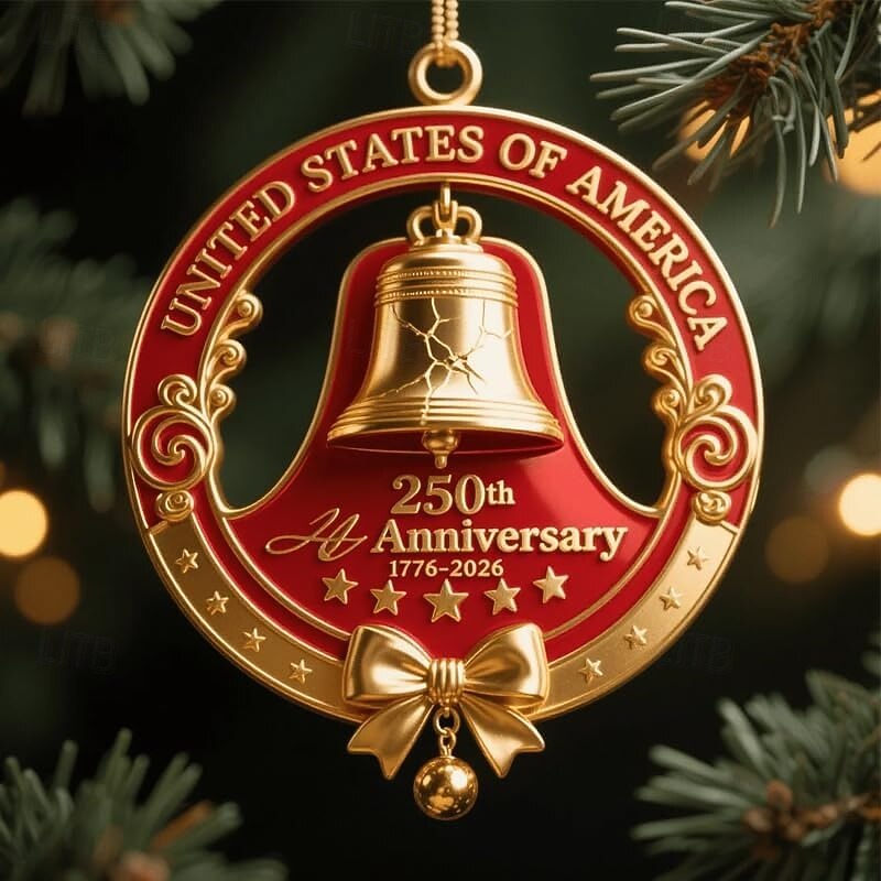 United States 250th Anniversary Liberty Bell Ornament Vintage Bell Christmas Tree Decor with Patriotic Commemorative Detailing Metal Hanging Keepsake for Home Garden Party Holiday Decoration3