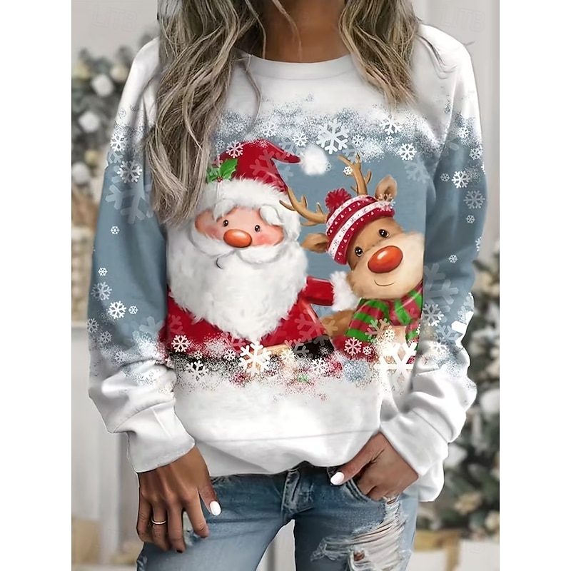 Women's Pullover Sweatshirt Hoodies Graphic Snowman Christmas Fashion Casual Long Sleeve Crew Neck Regular Tops Street Dailywear Casual Print Blue Fall Winter