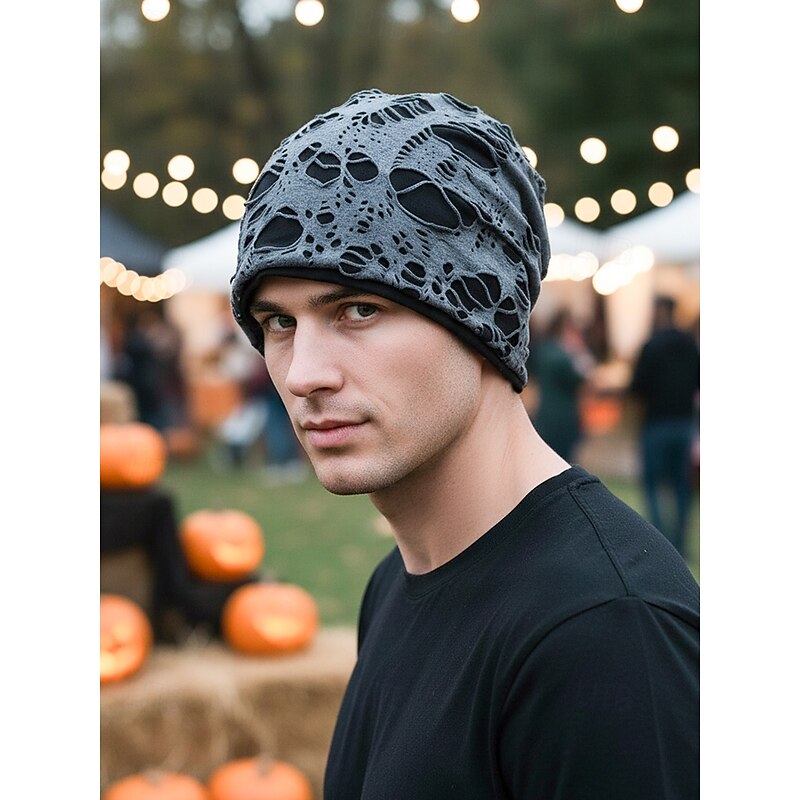Unisex Halloween Distressed Hole Cap - Gothic Loose Skull Style Hat for Men and Women, Party and Casual Wear2