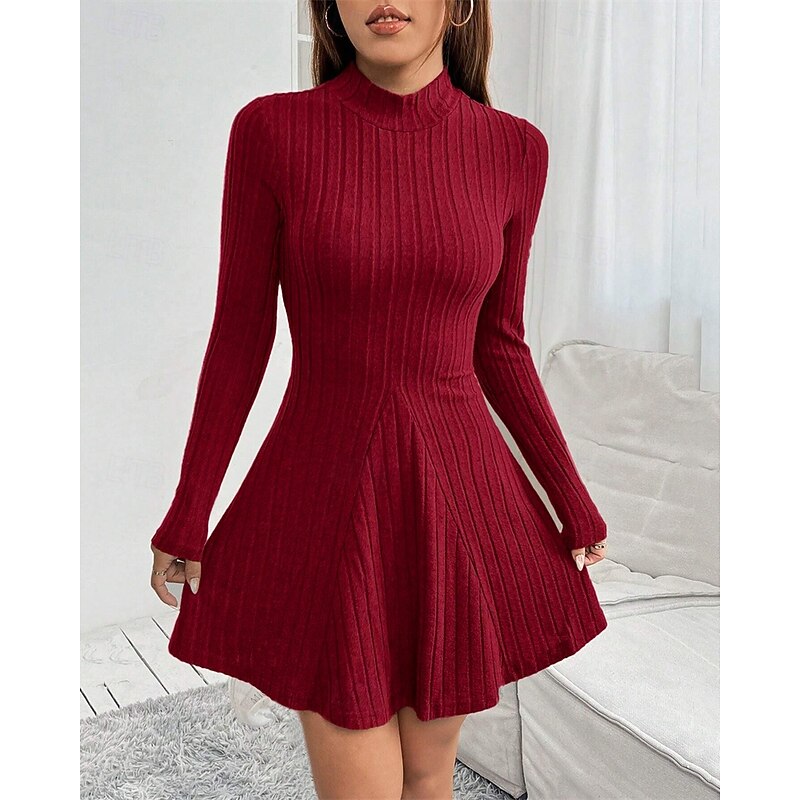 Women's Mini Dress Casual Dress Cocktail Dress Fashion Modern Daily Date Weekend Regular Fit Plain Long Sleeve Stand Collar Wine Spring Fall