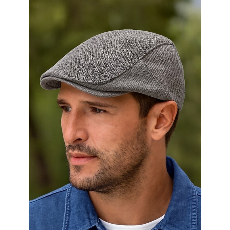 Men's Breathable Linen Cotton Flat Cap, Classic Vintage Newsboy Ivy Hat for Casual Wear, Driving and Outdoor Activities