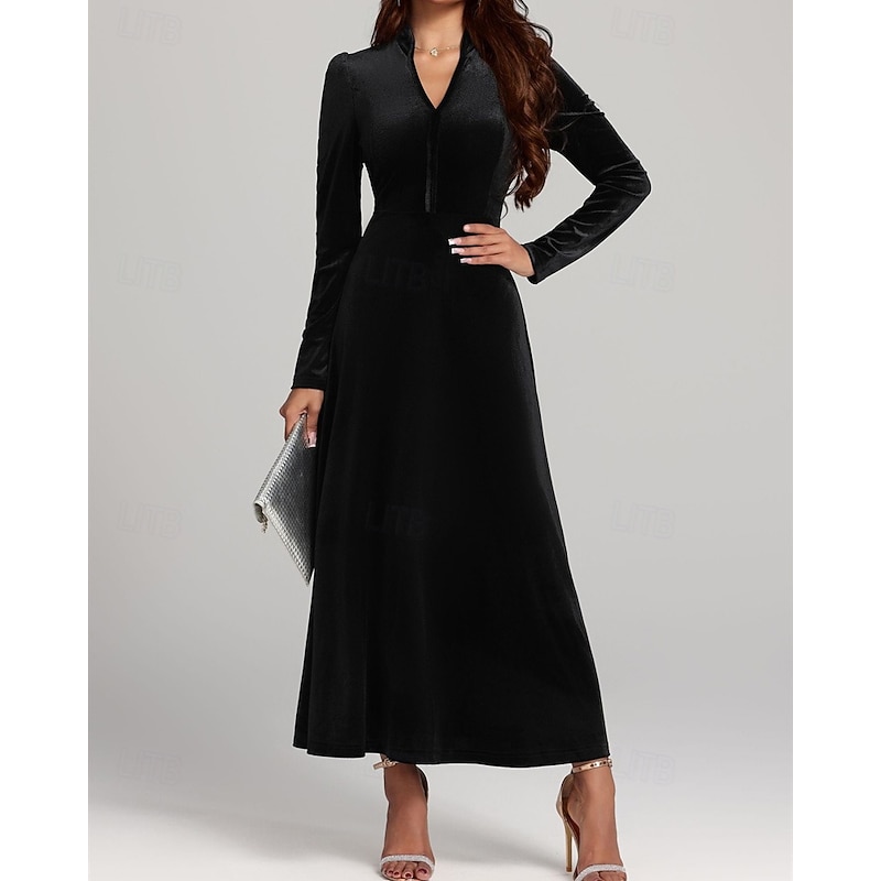Women's Midi Dress Black Dress Casual Dress Elegant Fashion Modern Outdoor Daily Evening Party Regular Fit Plain Long Sleeve V Neck Black Spring Winter Autumn