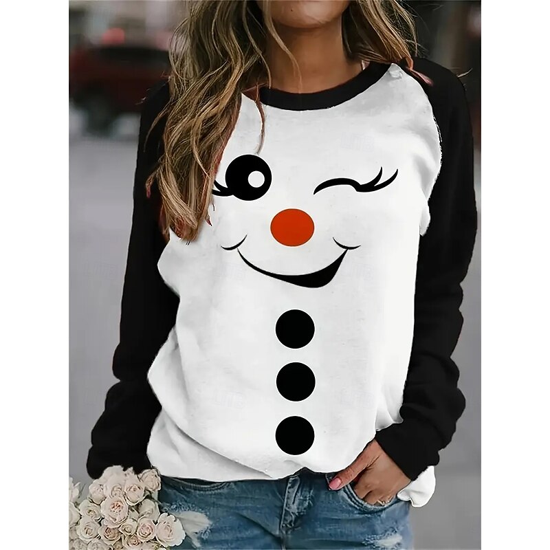 Chiristmas Women's Pullover Sweatshirt Graphic Snowman Tree Fashion Casual Long Sleeve Crew Neck Regular Tops Street Dailywear Print Black Blue Fall Winter2