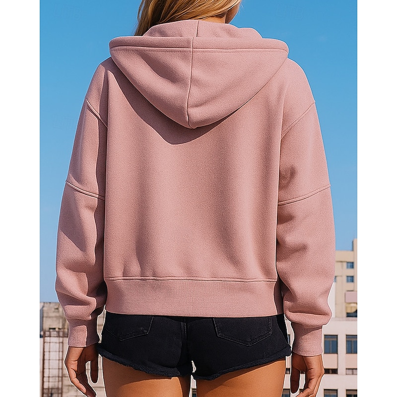 Women's Hoodie Jacket Zip Up Sweatshirt with Pockets Long Sleeve Top Athleisure Fall Solid Colored Hiking Outdoor Travel Sportswear Activewear Black White Pink2