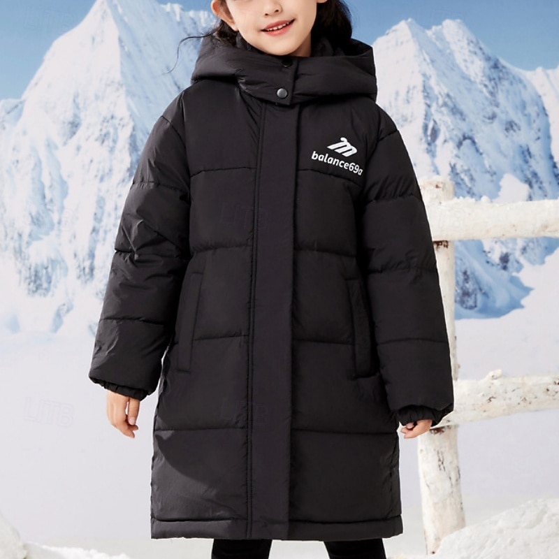 Kids Girls' Down Jacket Outdoor Jacket Puffer Jacket Color Block Fashion Keep Warm Windproof Outdoor Coat Outerwear 4-12 Years Fall Black Pink Purple3