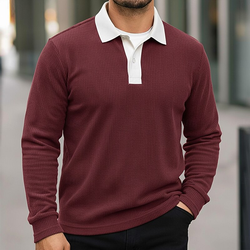 Men's Corduroy Shirt Polo Shirts Casual Sports Lapel Long Sleeve Fashion Basic Color Block Patchwork Buttons Fall Spring &  Fall Regular Fit Army Green Burgundy Navy Blue Dark Gray Corduroy Shirt4